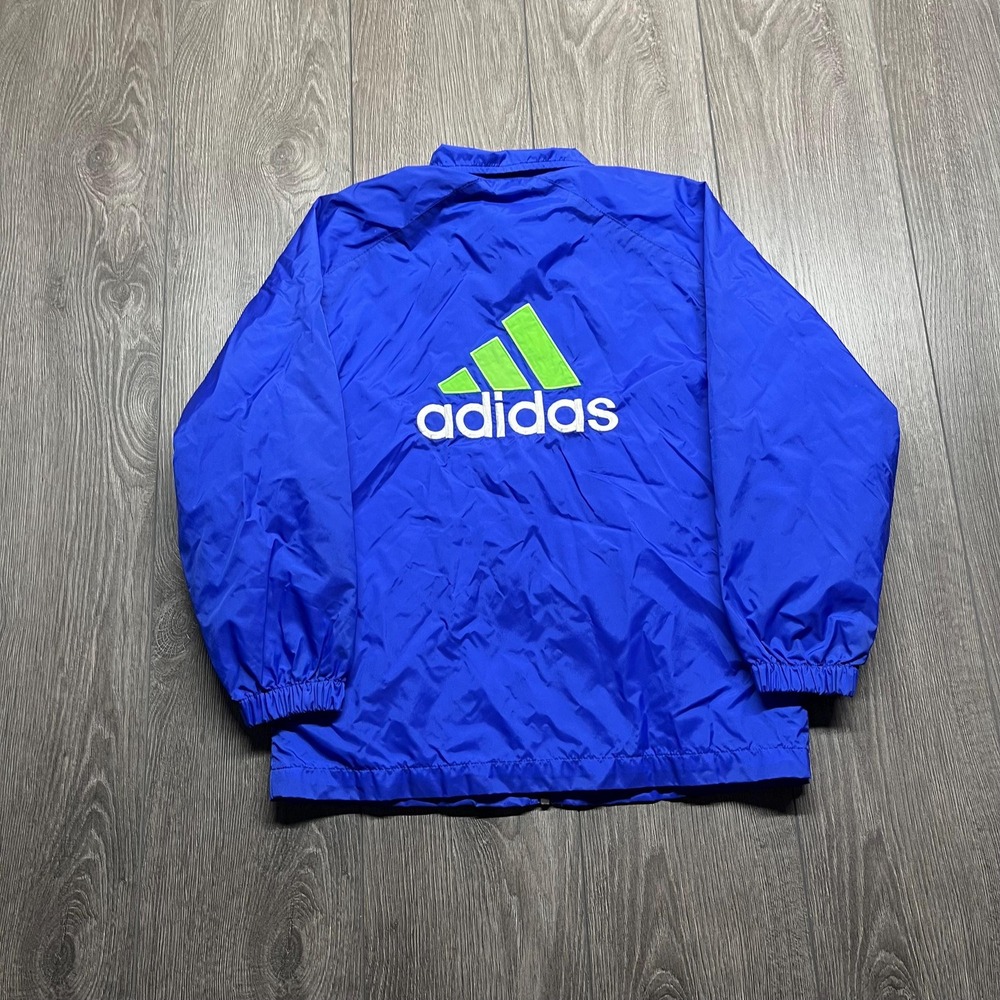 Vintage Adidas 1990s Windbreaker Jacket Womens Medium Blue Big Logo Streetwear